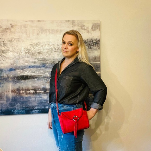 Lucky Brand Red Suede Leather Lura cross body shoulder bag handbag 9.5x6 - Picture 3 of 10